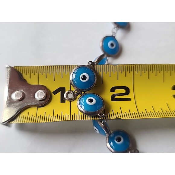 925 Sterling Silver Evil Eye Beaded Blue Glass Bracelet Vintage - Picture 9 of 10